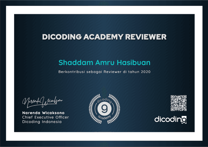 Dicoding Academy Reviewer Certificate 2020