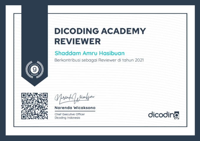 Dicoding Academy Reviewer Certificate 2021